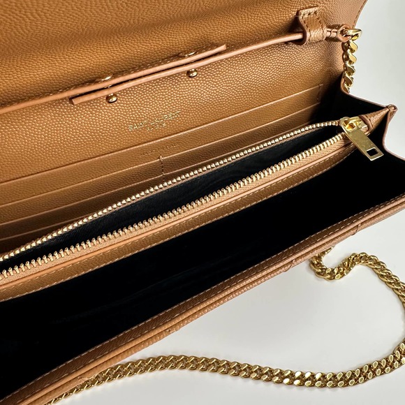 YSL Saint Laurent Monogramme Large Grain de Poudre Wallet on Chain Purse Brown - Picture 8 of 12
